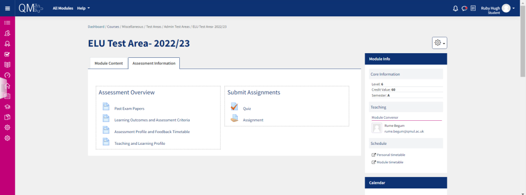 An image of the assessment information area